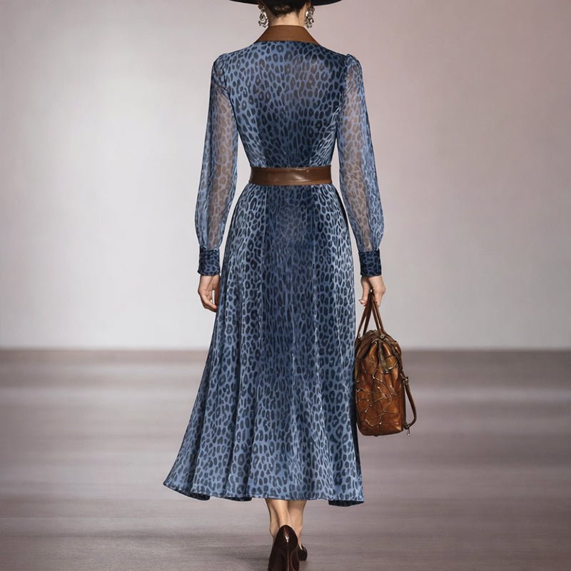Belted Leopard Print Shirt Midi Dress