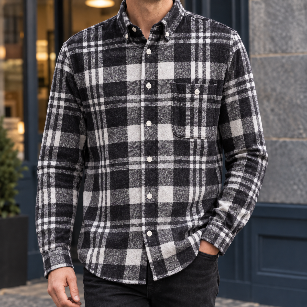 Brushed Cotton Blend Plaid Shirt