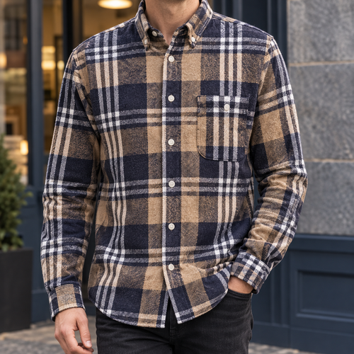 Brushed Cotton Blend Plaid Shirt