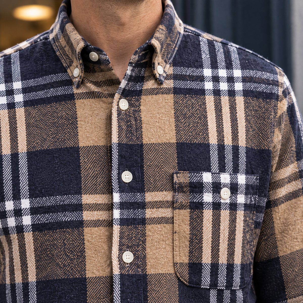 Brushed Cotton Blend Plaid Shirt