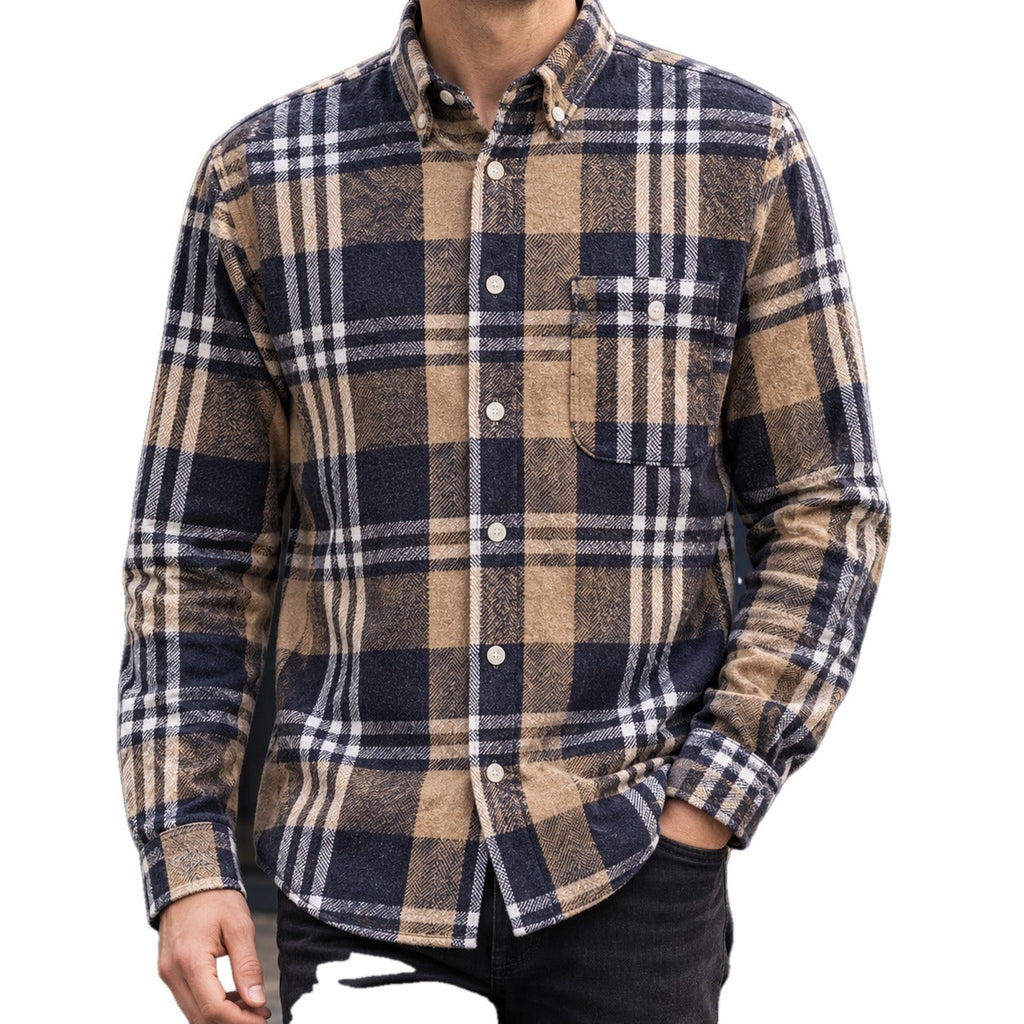 Brushed Cotton Blend Plaid Shirt