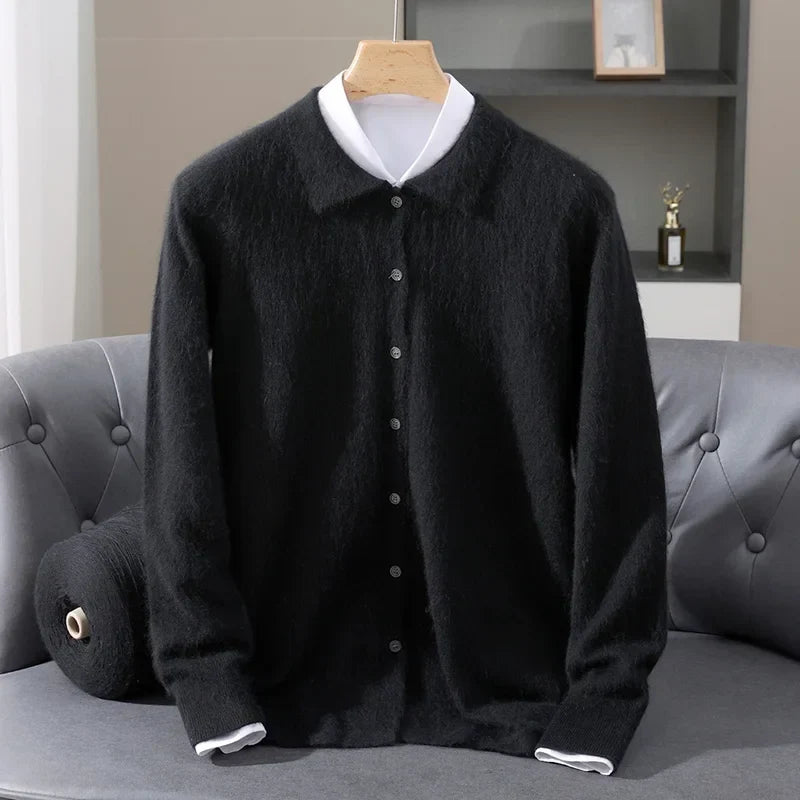 Brushed Knit Polo Collar Cardigan