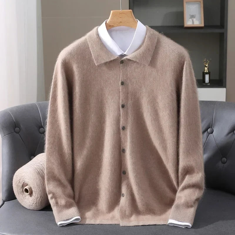 Brushed Knit Polo Collar Cardigan