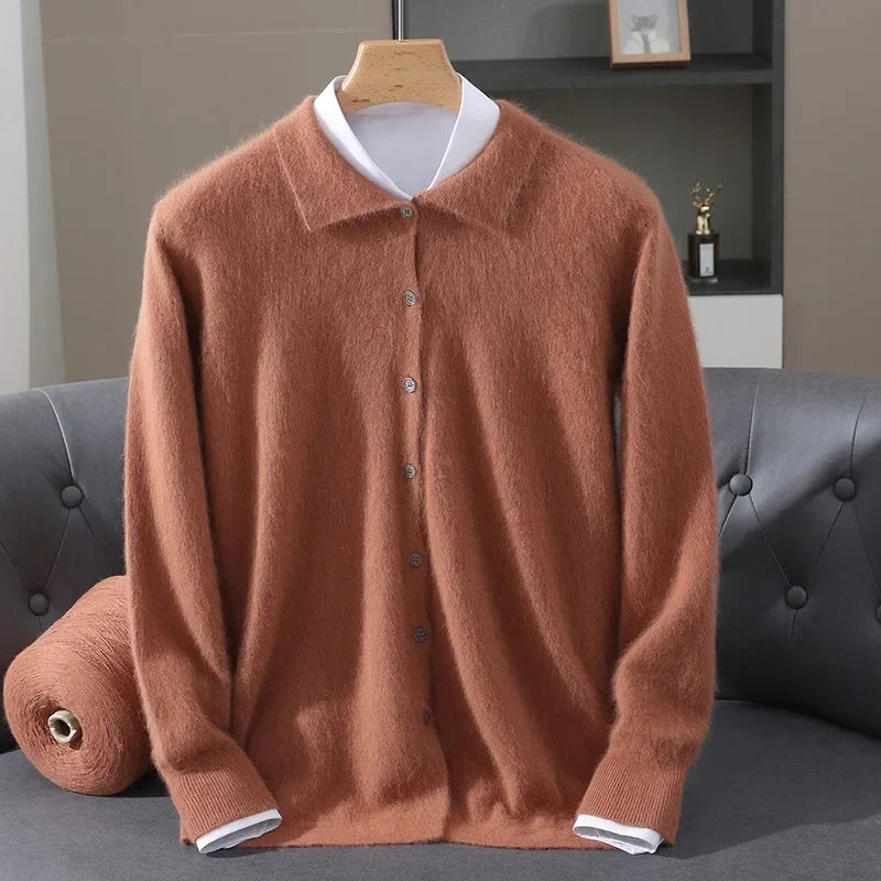 Brushed Knit Polo Collar Cardigan