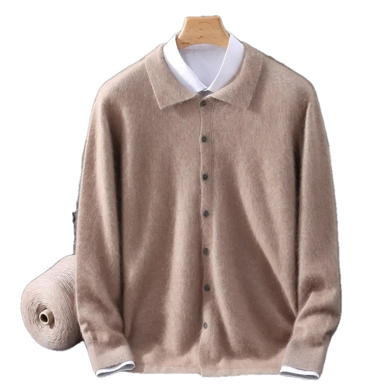 Brushed Knit Polo Collar Cardigan