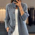 Cable Knit High Neck Button Cardigan