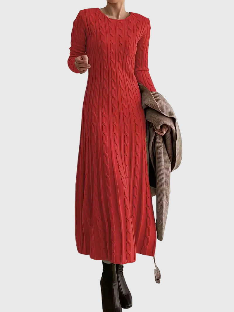Cable Knit Maxi Sweater Dress Long Sleeves