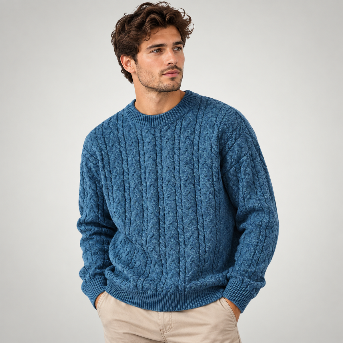 Chunky Cable Knit Crew Neck Sweater
