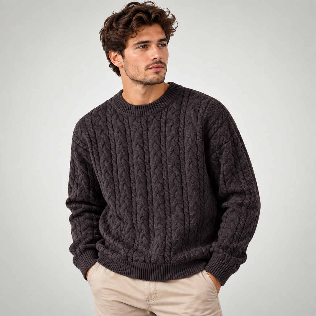 Chunky Cable Knit Crew Neck Sweater