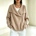 Chunky Ribbed Asymmetric Zip Cardigan Wide Collar