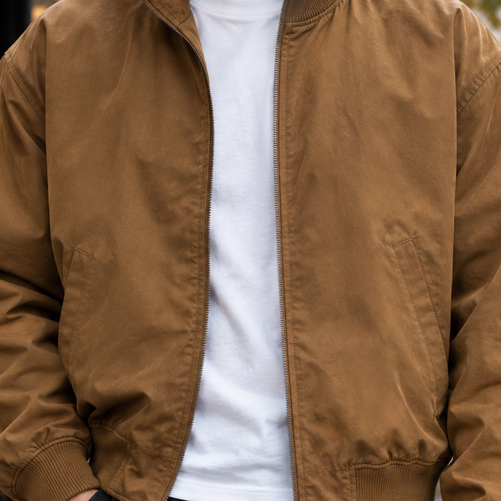 Classic Woven Bomber Jacket Ribbed Collar
