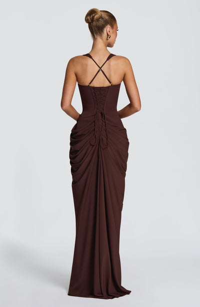 Draped Corset Bodice Maxi Dress Side Slit