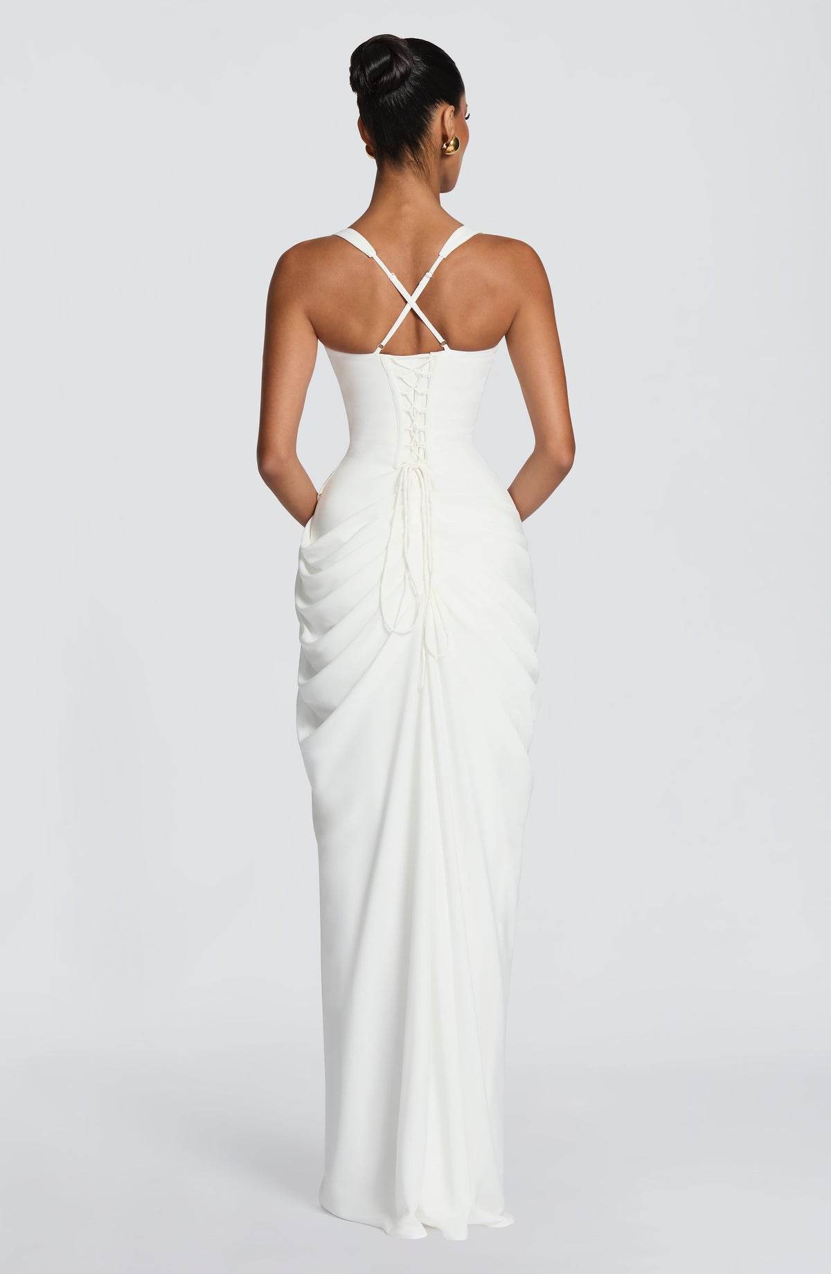 Draped Corset Bodice Maxi Dress Side Slit