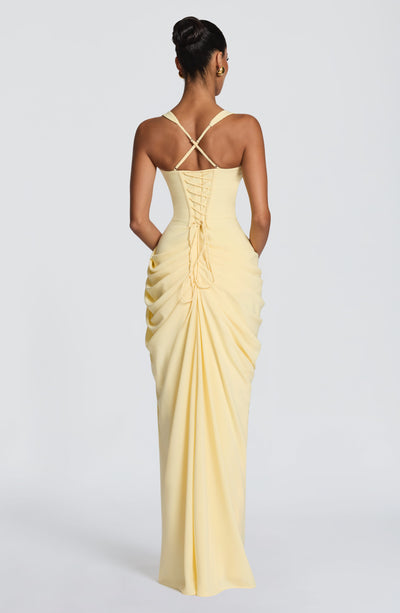 Draped Corset Bodice Maxi Dress Side Slit