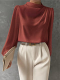Draped Cowl Neck Blouse Blouson Sleeves