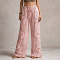 Floral Embroidered Wide Leg Drawstring Pants