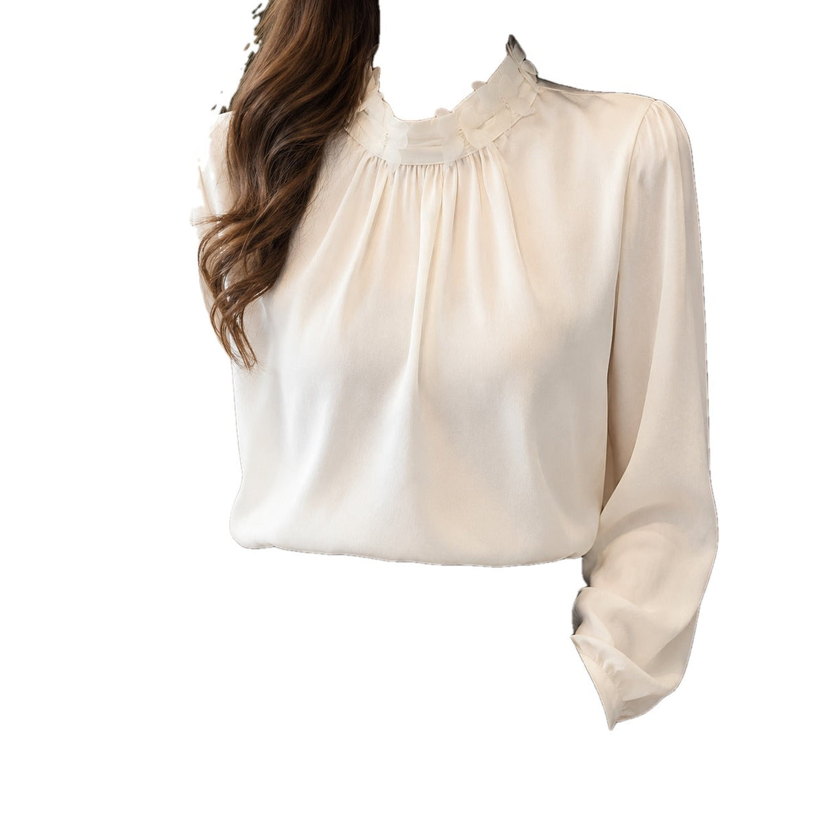 Fluid Ruffle Stand Collar Blouse