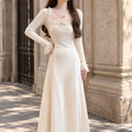 Lace Trim A Line Maxi Dress Sheer Yoke