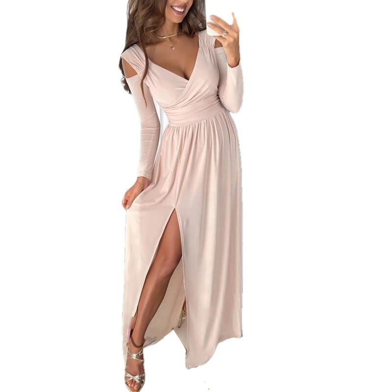 Long Sleeve Wrap Maxi Dress Side Split