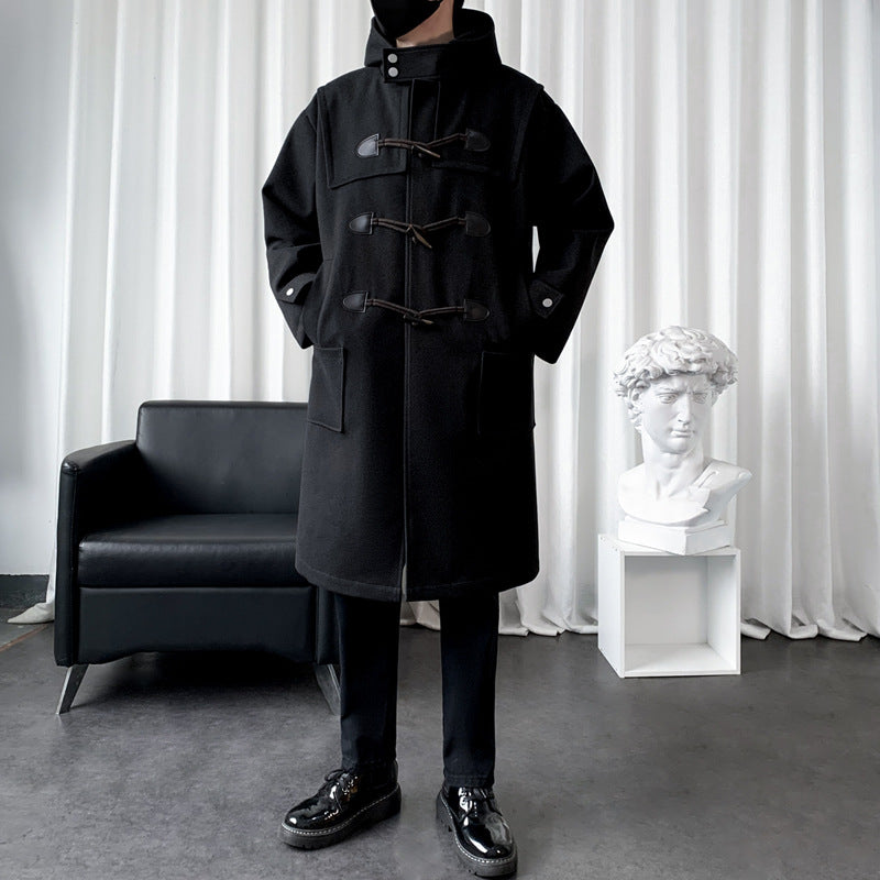 Long Wool Blend Hooded Duffle Coat Toggle Closure