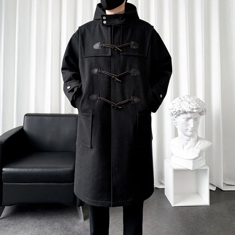 Long Wool Blend Hooded Duffle Coat Toggle Closure