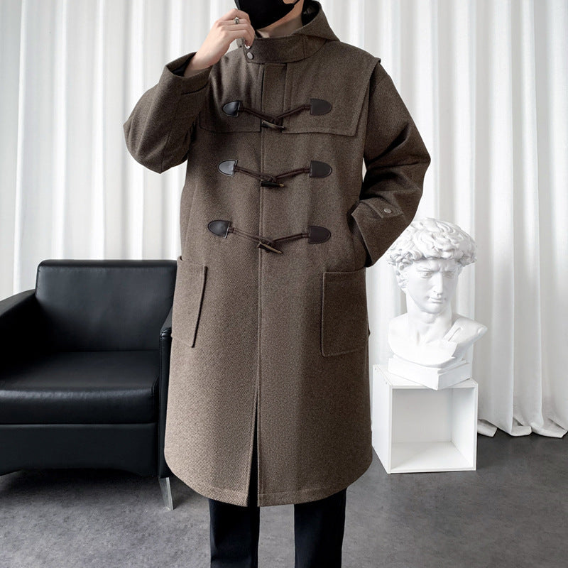 Long Wool Blend Hooded Duffle Coat Toggle Closure