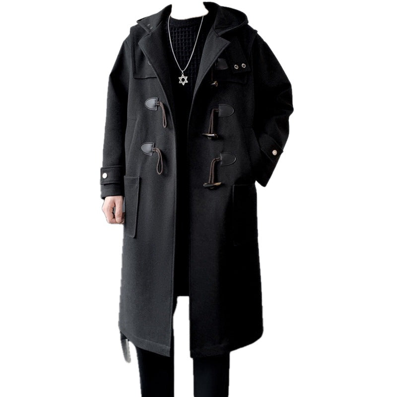 Long Wool Blend Hooded Duffle Coat Toggle Closure