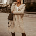 Oversized Long Hooded Knit Cardigan Pockets