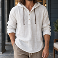 Relaxed Cotton Linen Hooded Henley Shirt