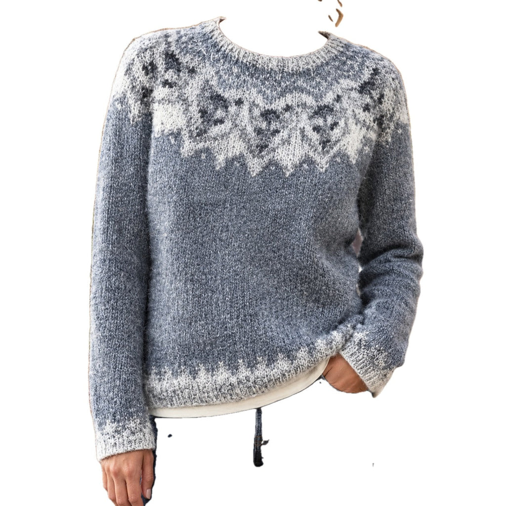 Relaxed Fair Isle Knit Crew Neck Sweater