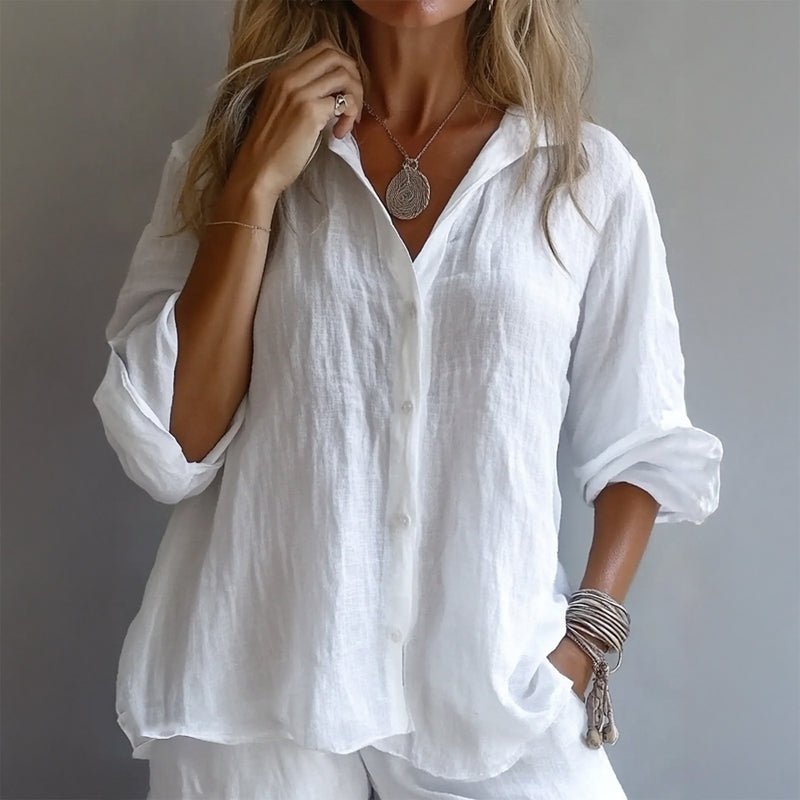 Relaxed Linen Blend Button Up Shirt
