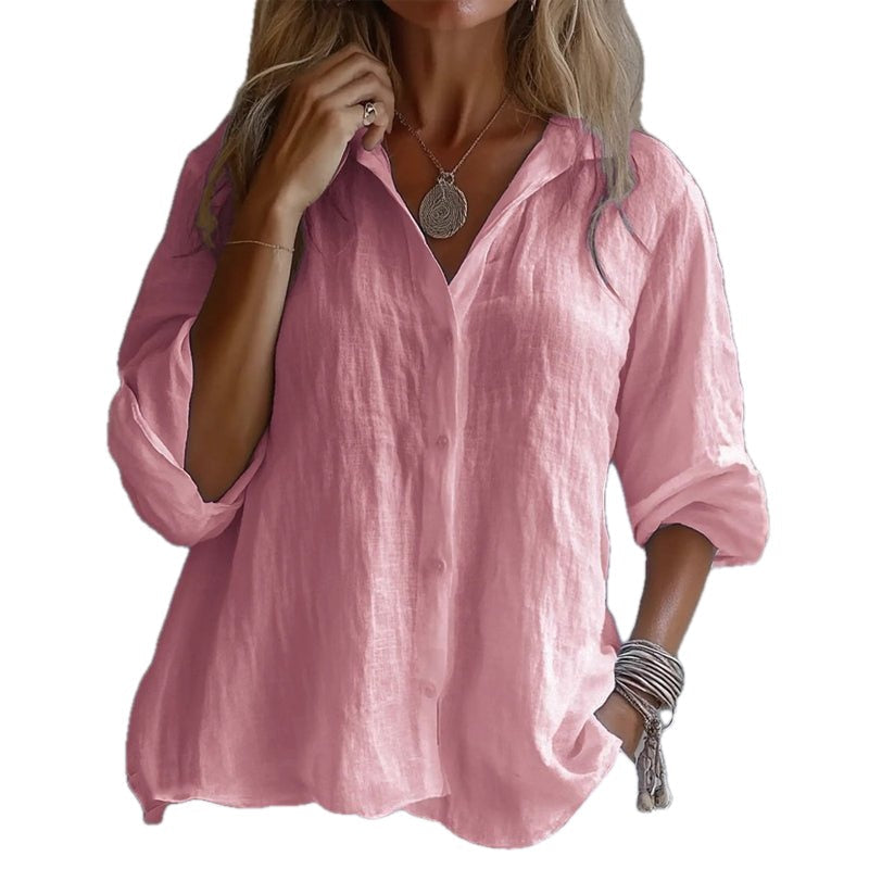 Relaxed Linen Blend Button Up Shirt