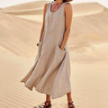 Relaxed Linen Blend Sleeveless Maxi Dress Pockets