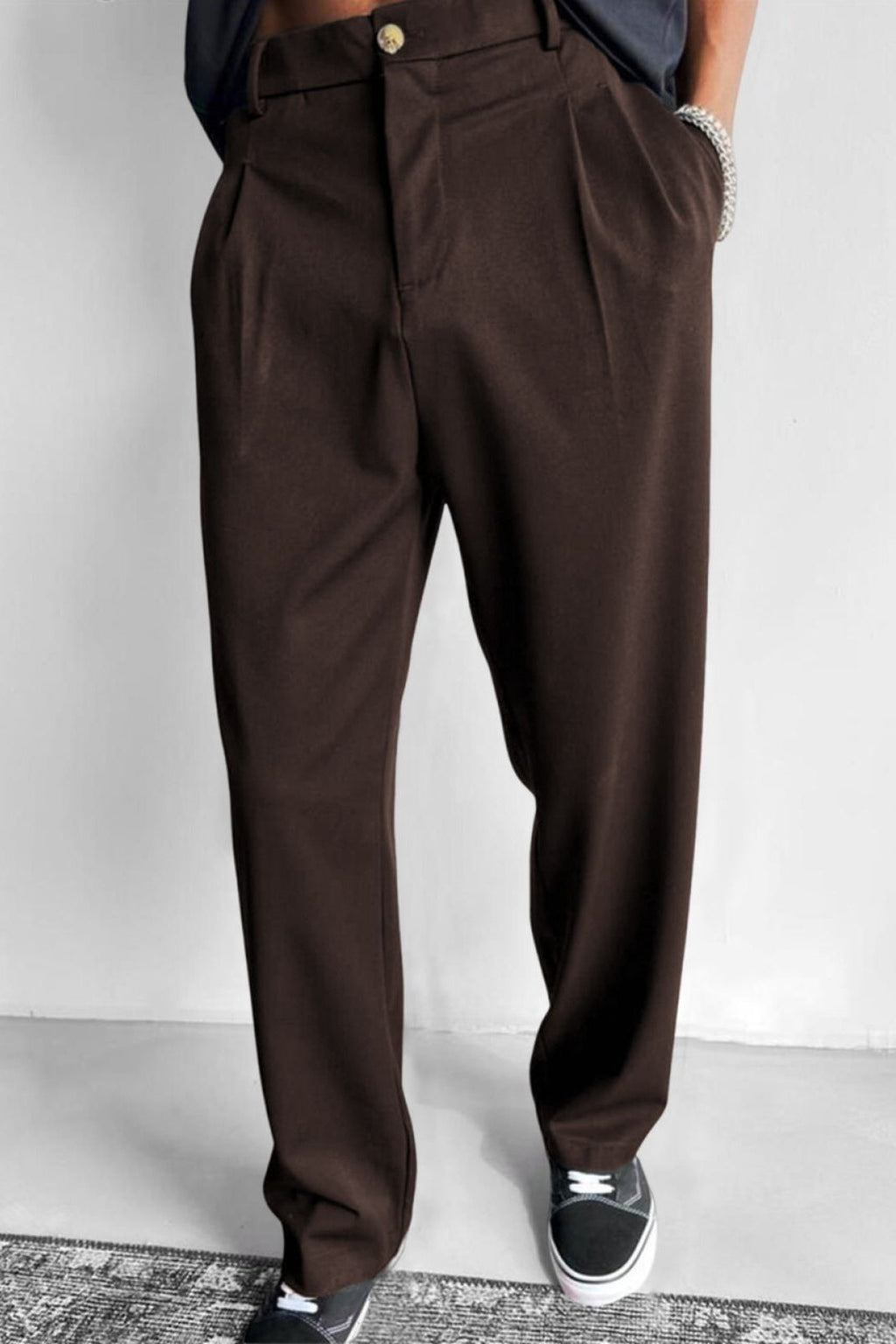 Relaxed Pleated Straight Leg Pants
