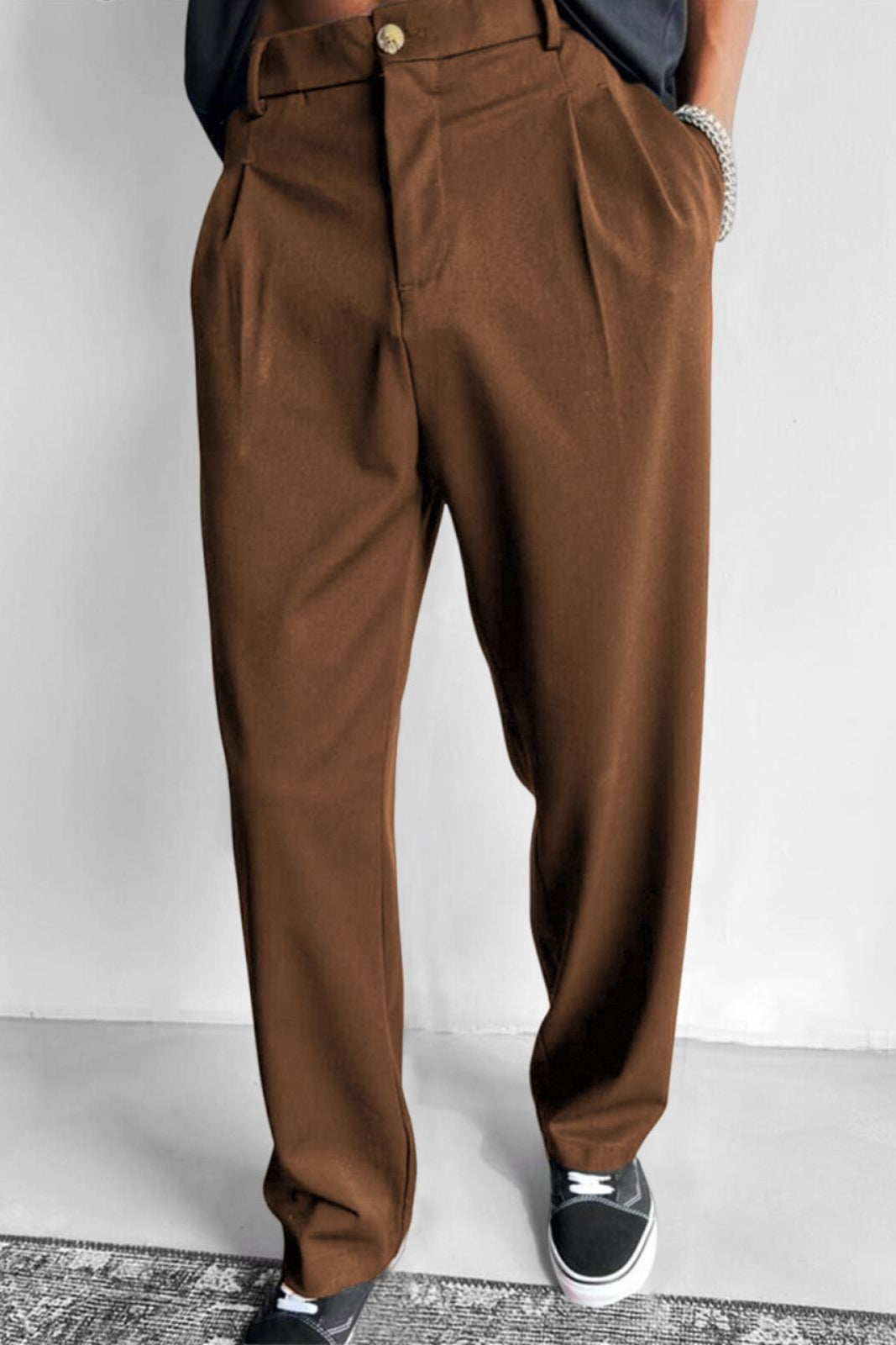 Relaxed Pleated Straight Leg Pants