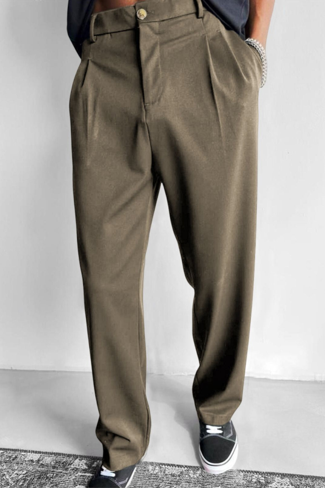 Relaxed Pleated Straight Leg Pants