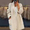 Relaxed Ribbed Knit Open Front Cardigan Shawl Collar