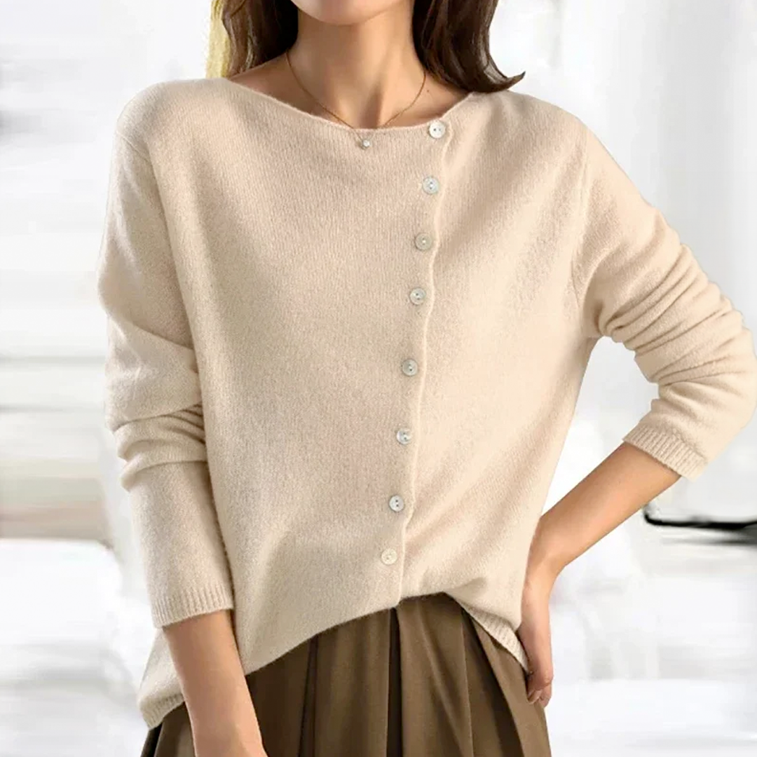 Relaxed Round Neck Button Front Cardigan