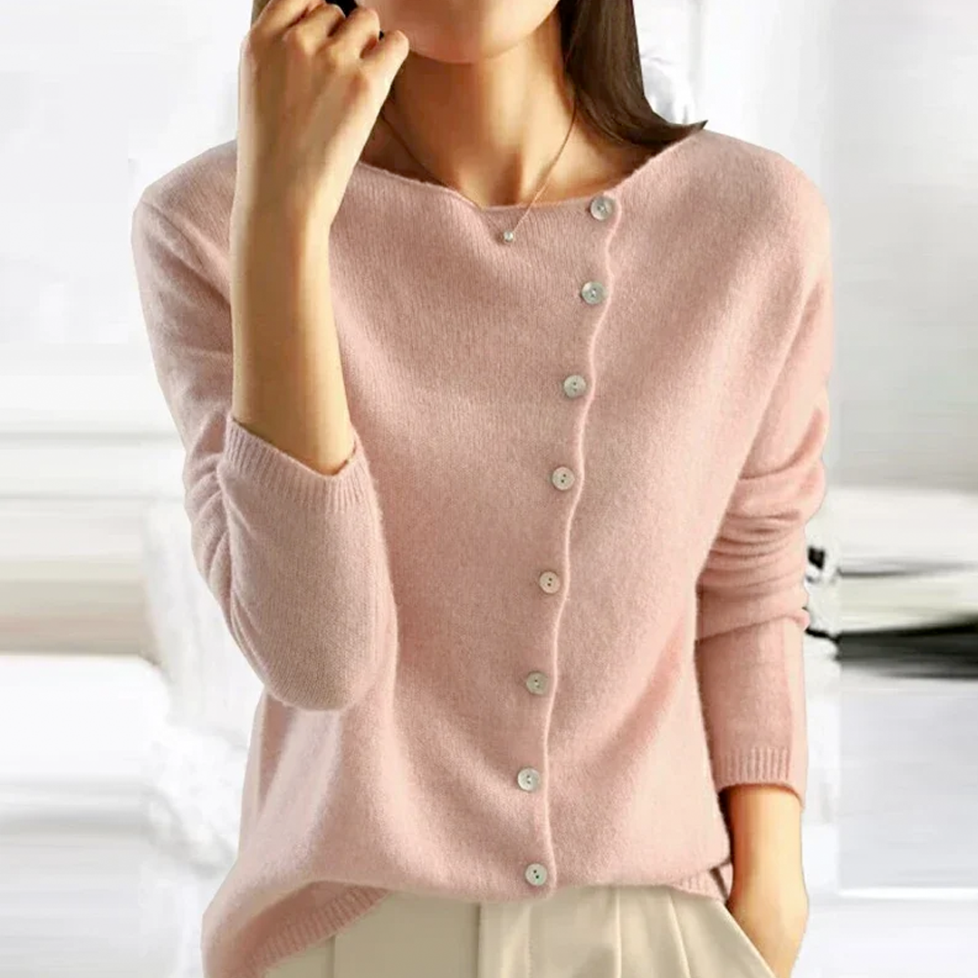 Relaxed Round Neck Button Front Cardigan