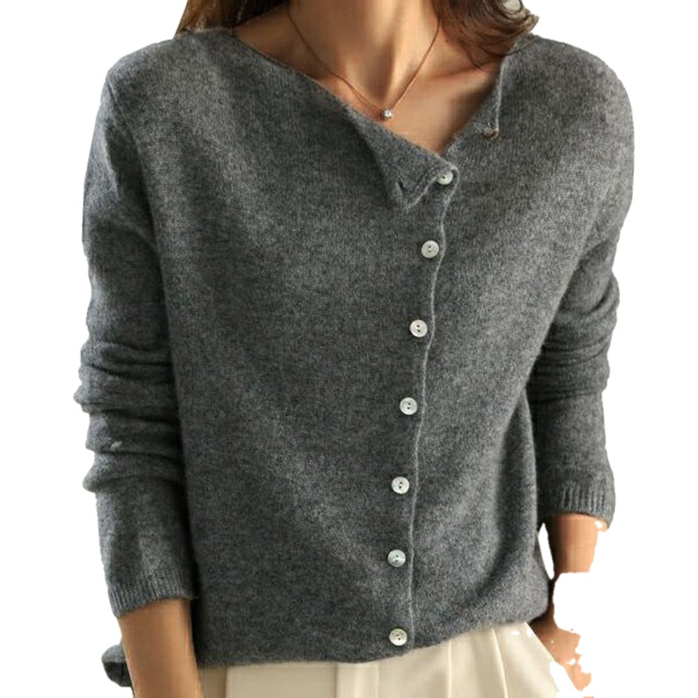 Relaxed Round Neck Button Front Cardigan