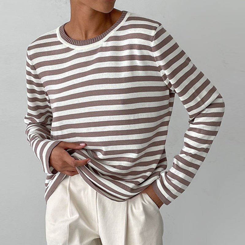 Relaxed Striped Long Sleeve Crew Neck Top