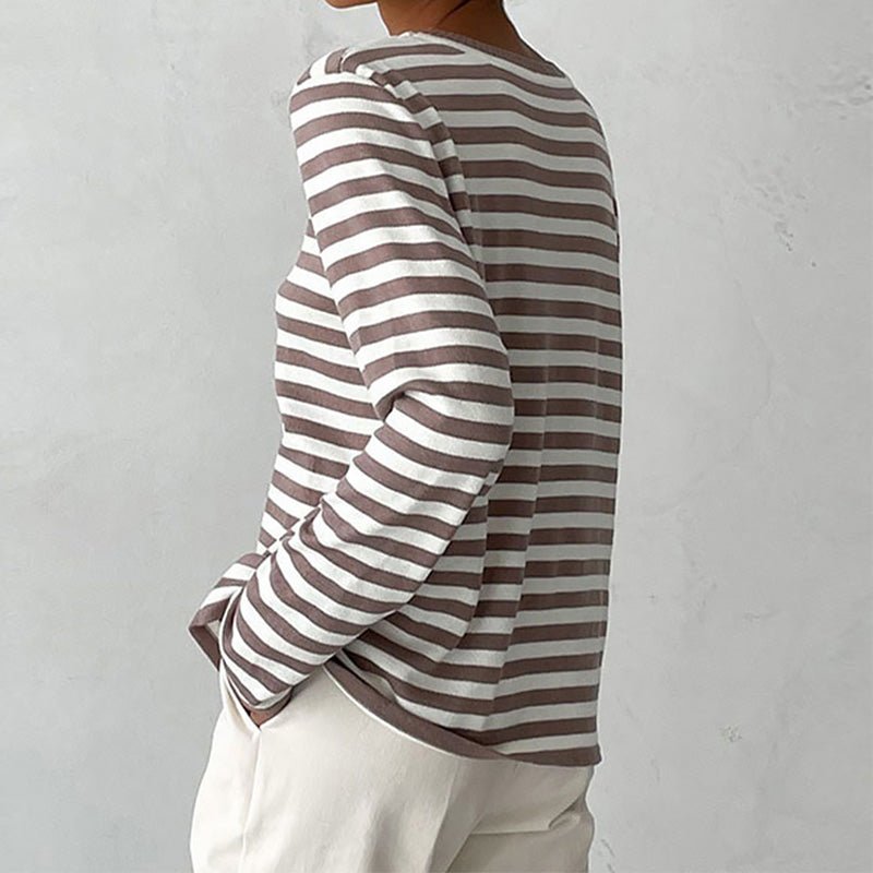 Relaxed Striped Long Sleeve Crew Neck Top