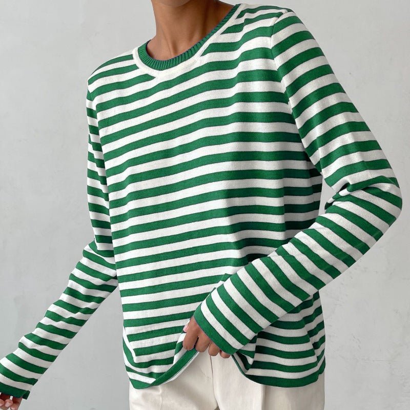 Relaxed Striped Long Sleeve Crew Neck Top