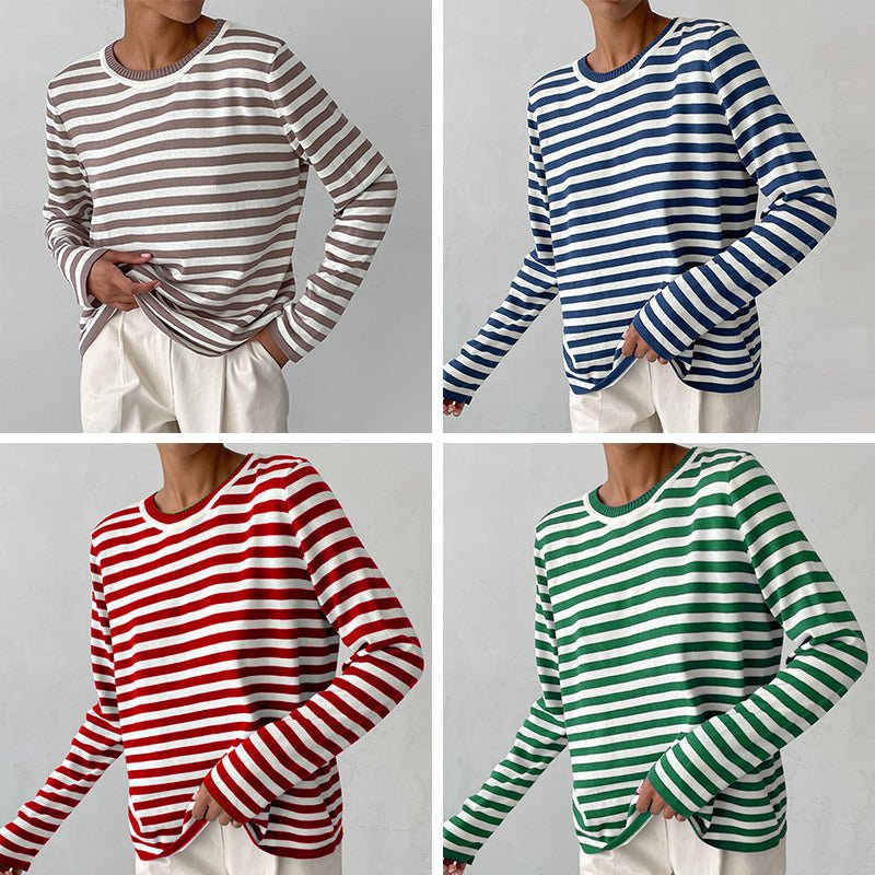 Relaxed Striped Long Sleeve Crew Neck Top