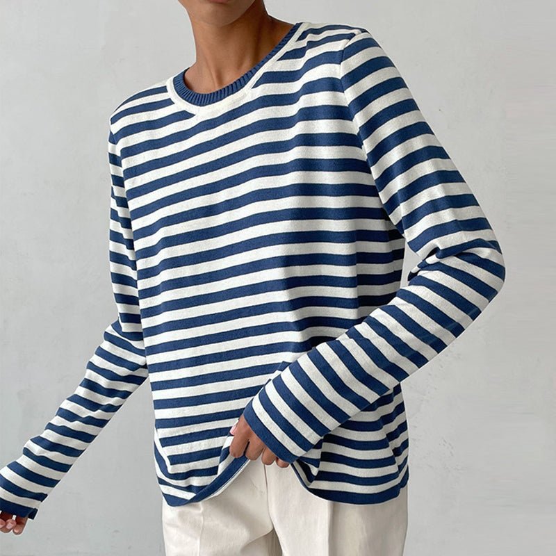 Relaxed Striped Long Sleeve Crew Neck Top
