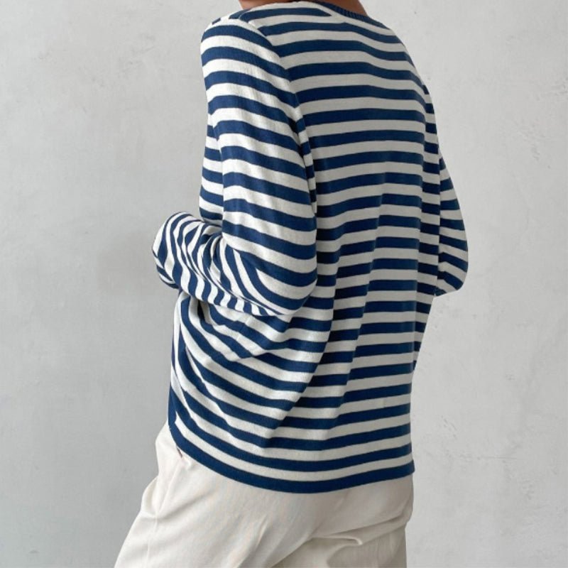 Relaxed Striped Long Sleeve Crew Neck Top