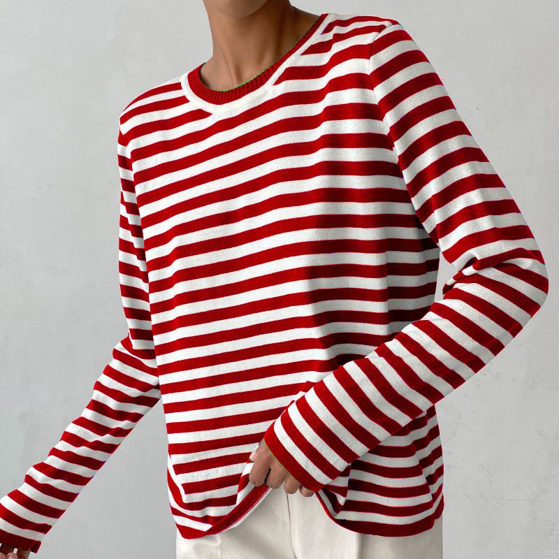 Relaxed Striped Long Sleeve Crew Neck Top