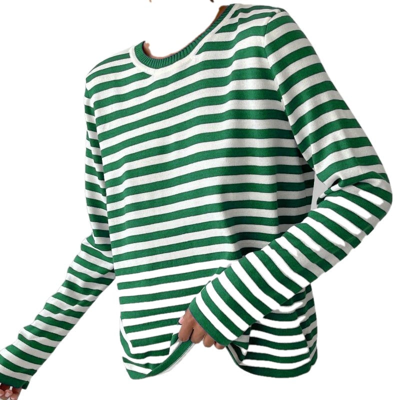 Relaxed Striped Long Sleeve Crew Neck Top