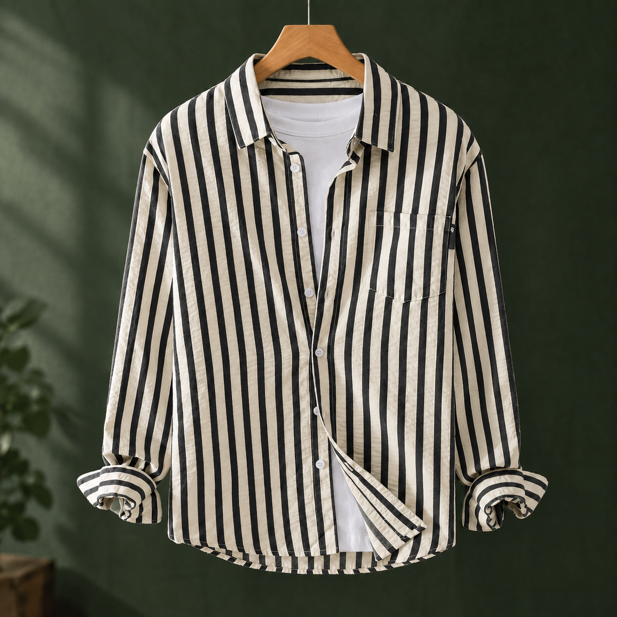 Relaxed Vertical Stripe Button Up Shirt