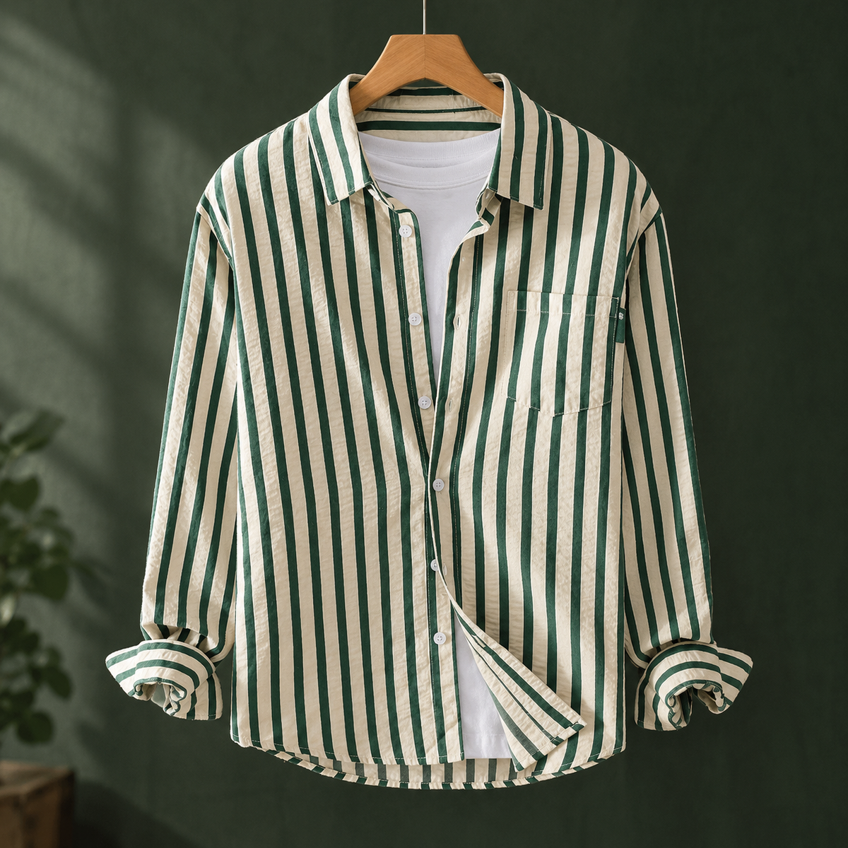 Relaxed Vertical Stripe Button Up Shirt